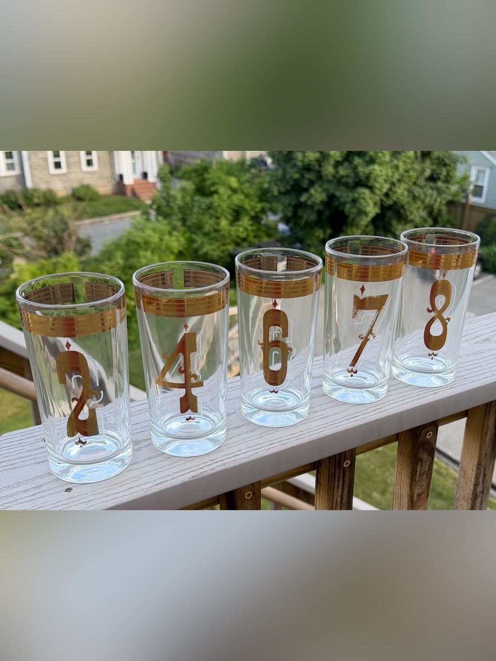 5 Culver Mid-Century Modern Numbered Highball Glasses, 22K Gold, 2, 4, 6, 7 & 8